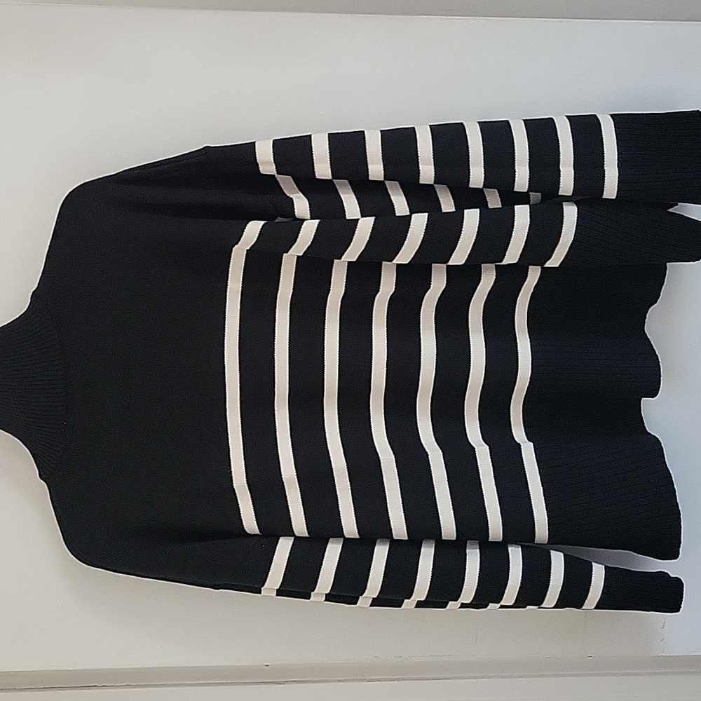 ZARA Zip Black/Whit Knit Striped Sweater Sz XL - Picture 5 of 6